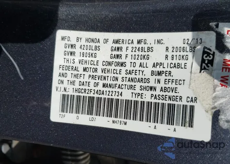 2013 Honda Accord Lx z USA, uszkodzony, nr VIN 1HGCR2F34DA122734